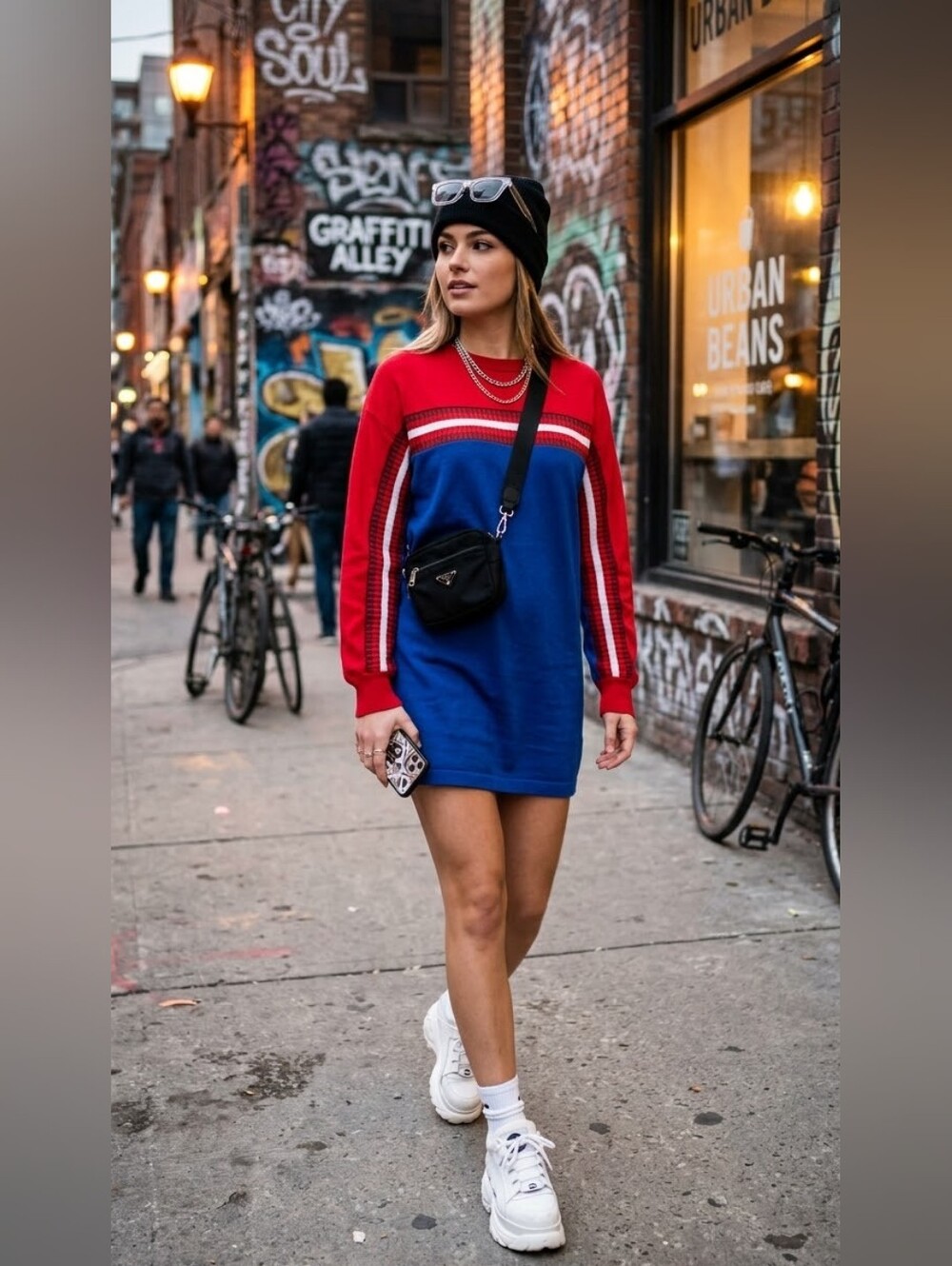 NWOT Urban nation Colorblock Blokecore Red Blue Oversized Tunic Sport Dress XS